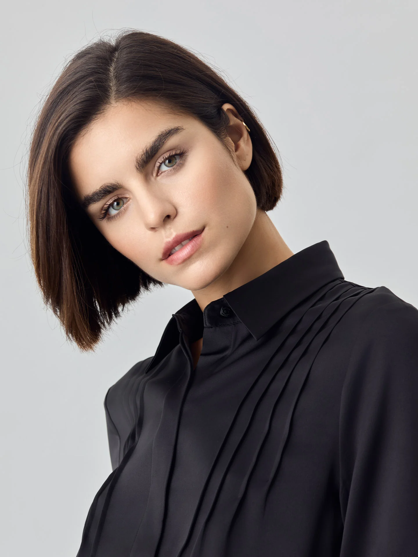 Blouse In Satin Fabric With Pleats Details - Image 7