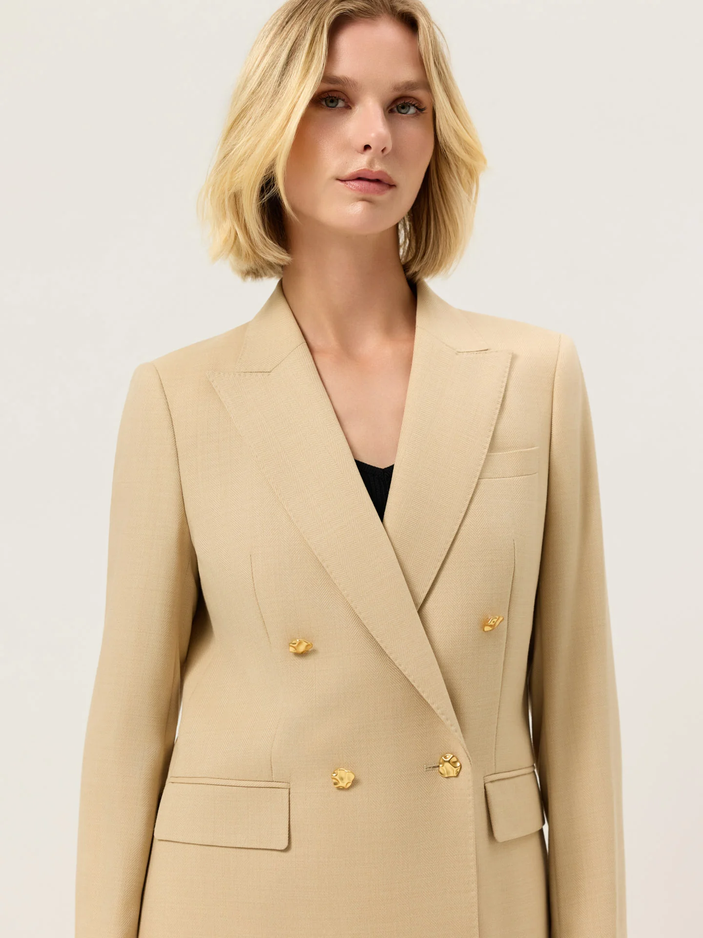 Double-Breasted Blazer In Wool Blend Herringbone - Image 3