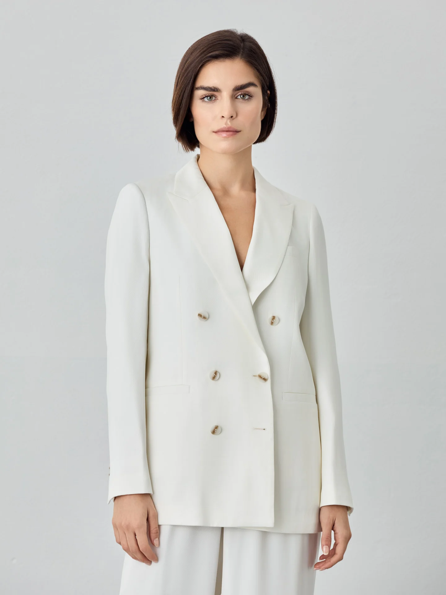 Double-Breasted Suit Blazer In Cotton Blend Fabric - Image 3