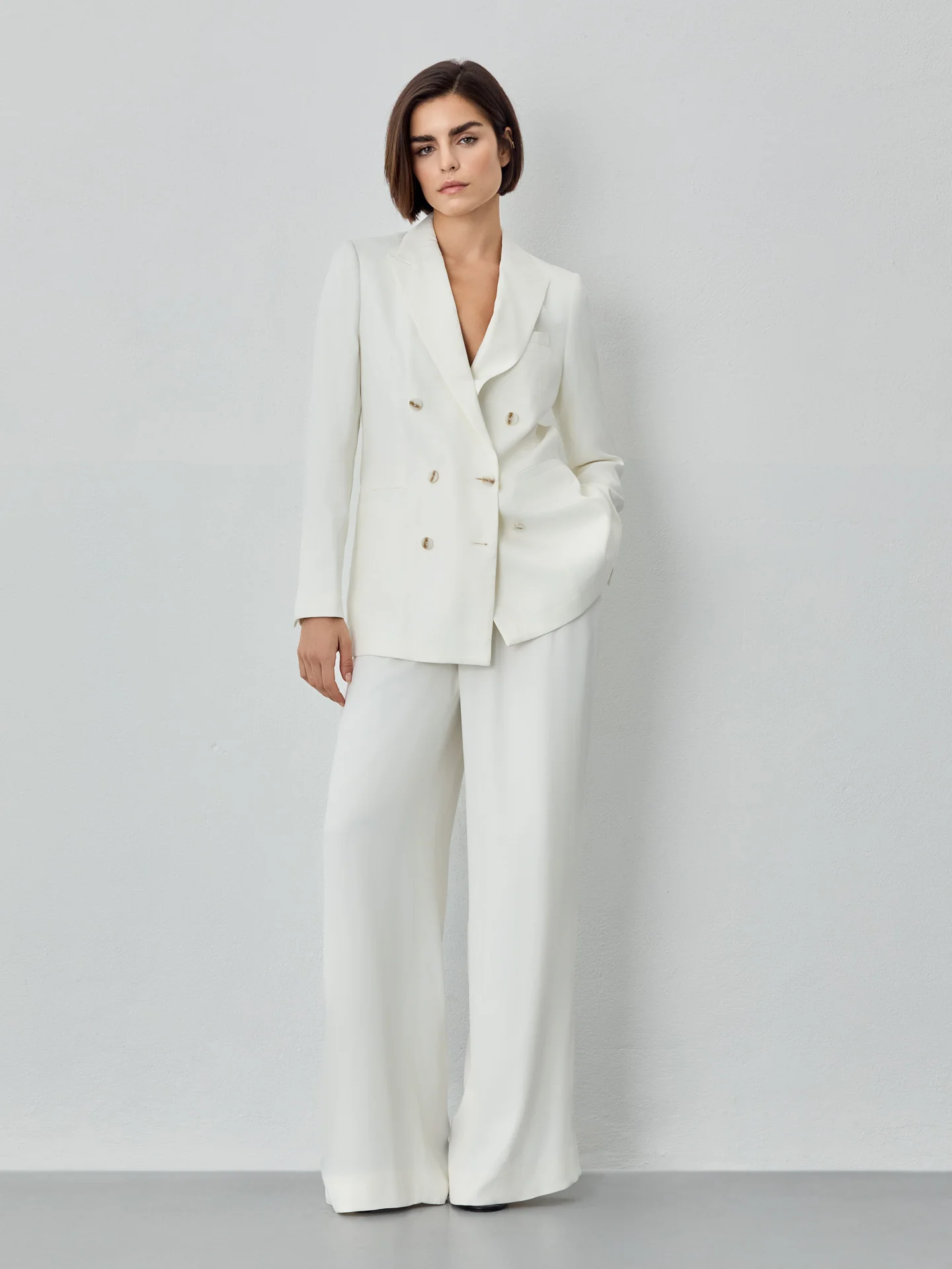 Double-Breasted Suit Blazer In Cotton Blend Fabric - Image 6