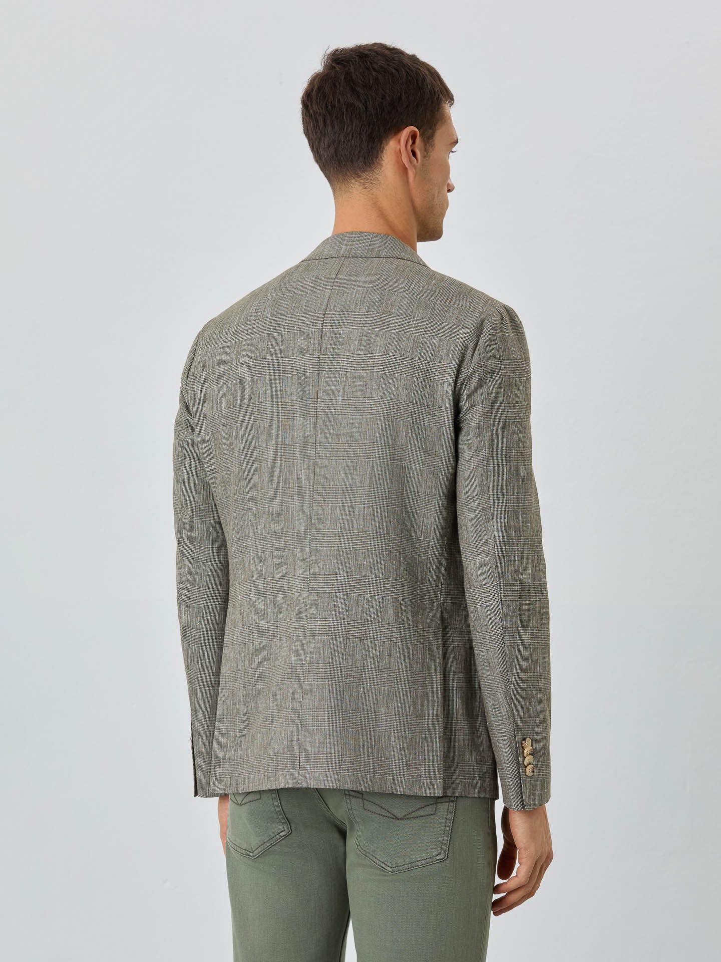 Half-Canvas Prince Of Wales Blazer With Patch Pockets In Linen Blend - Image 3