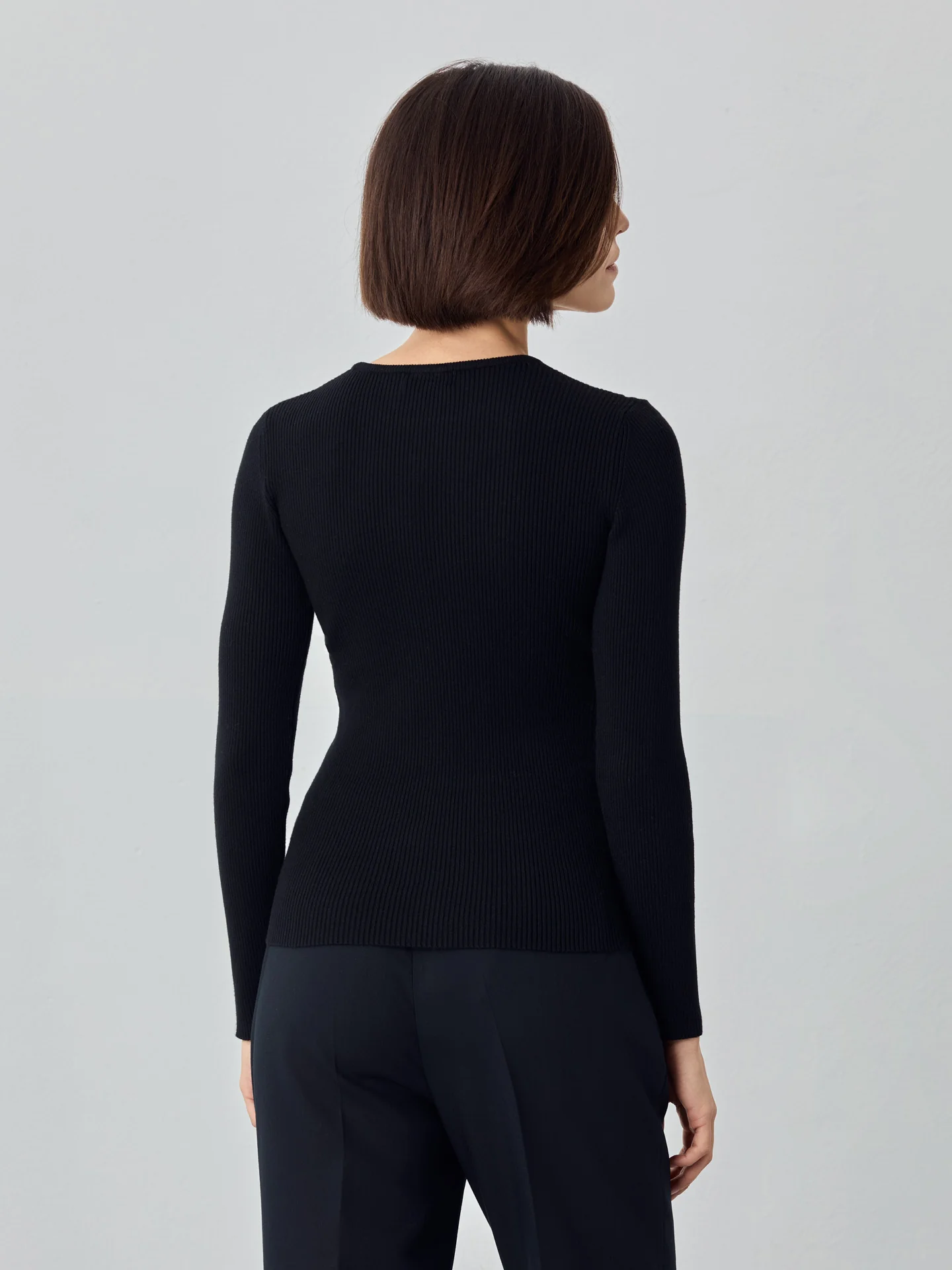 Long Sleeve Rib Knit Sweater In Viscose Blend - Image 3