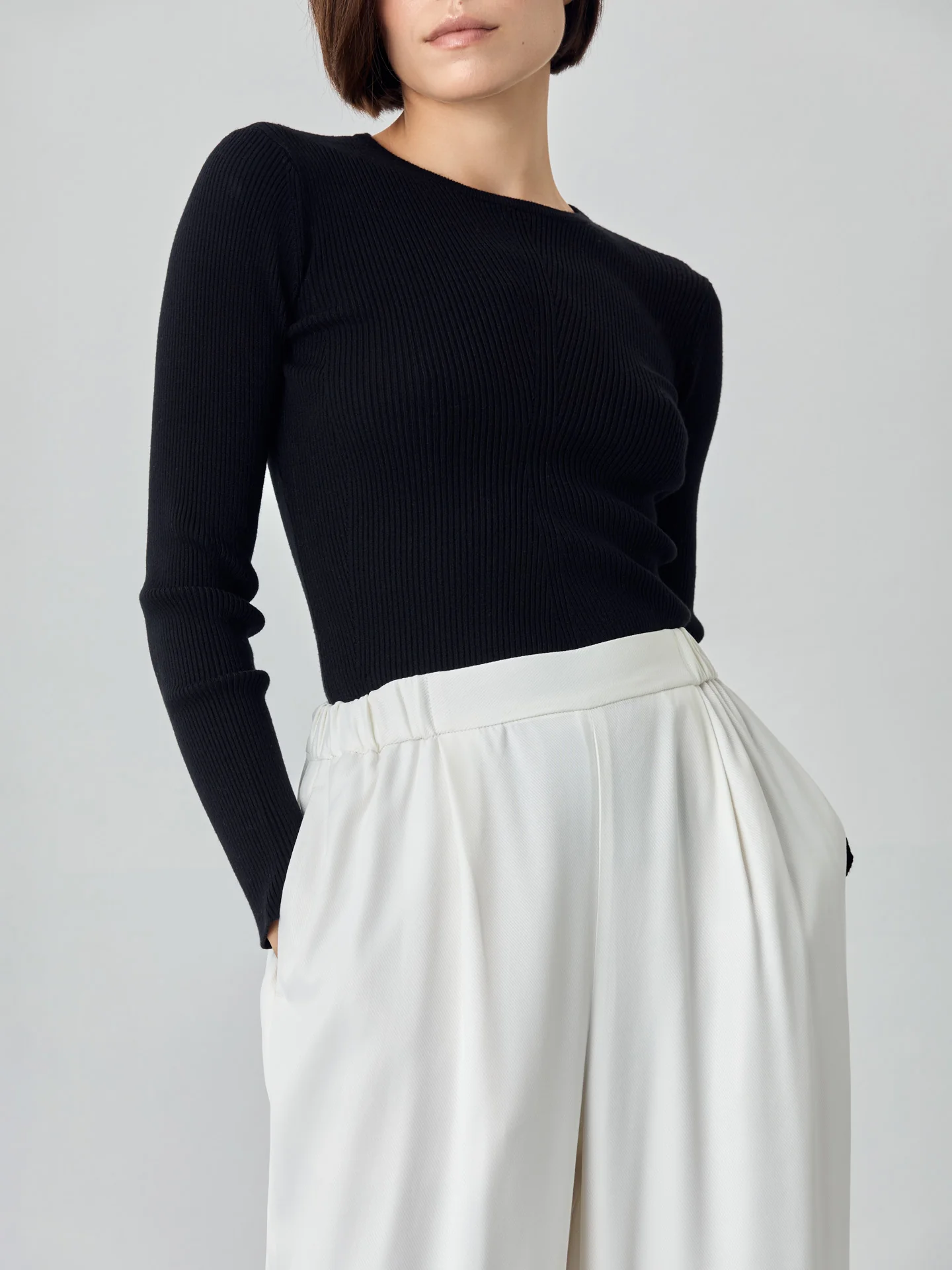 Long Sleeve Rib Knit Sweater In Viscose Blend - Image 4