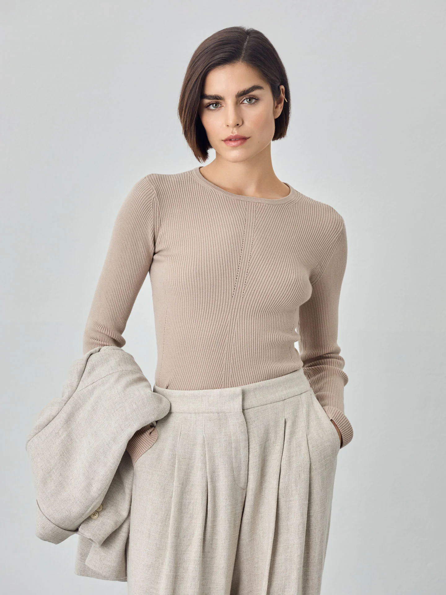 Long Sleeve Rib Knit Sweater In Viscose Blend - Image 5