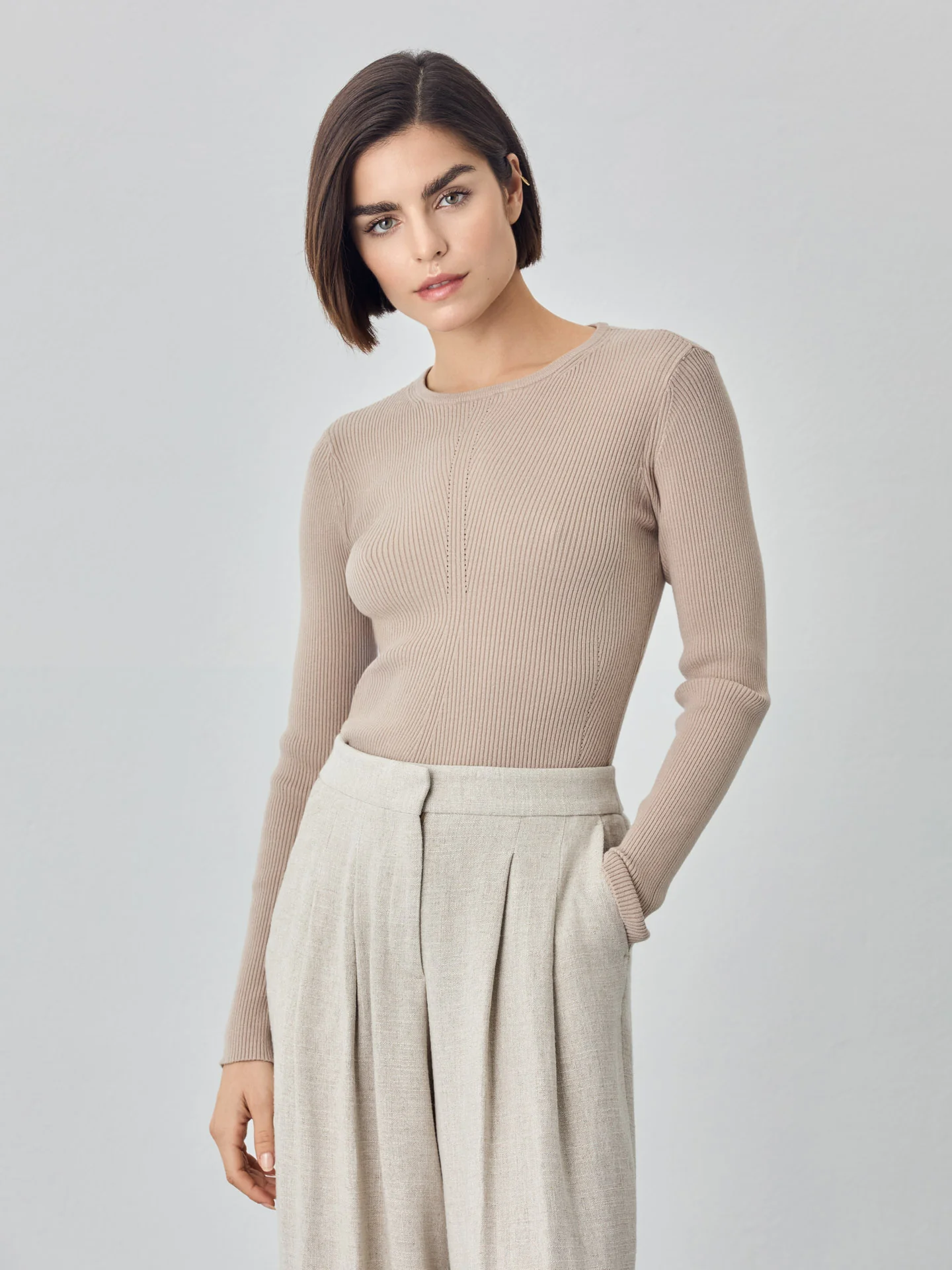 Long Sleeve Rib Knit Sweater In Viscose Blend - Image 6
