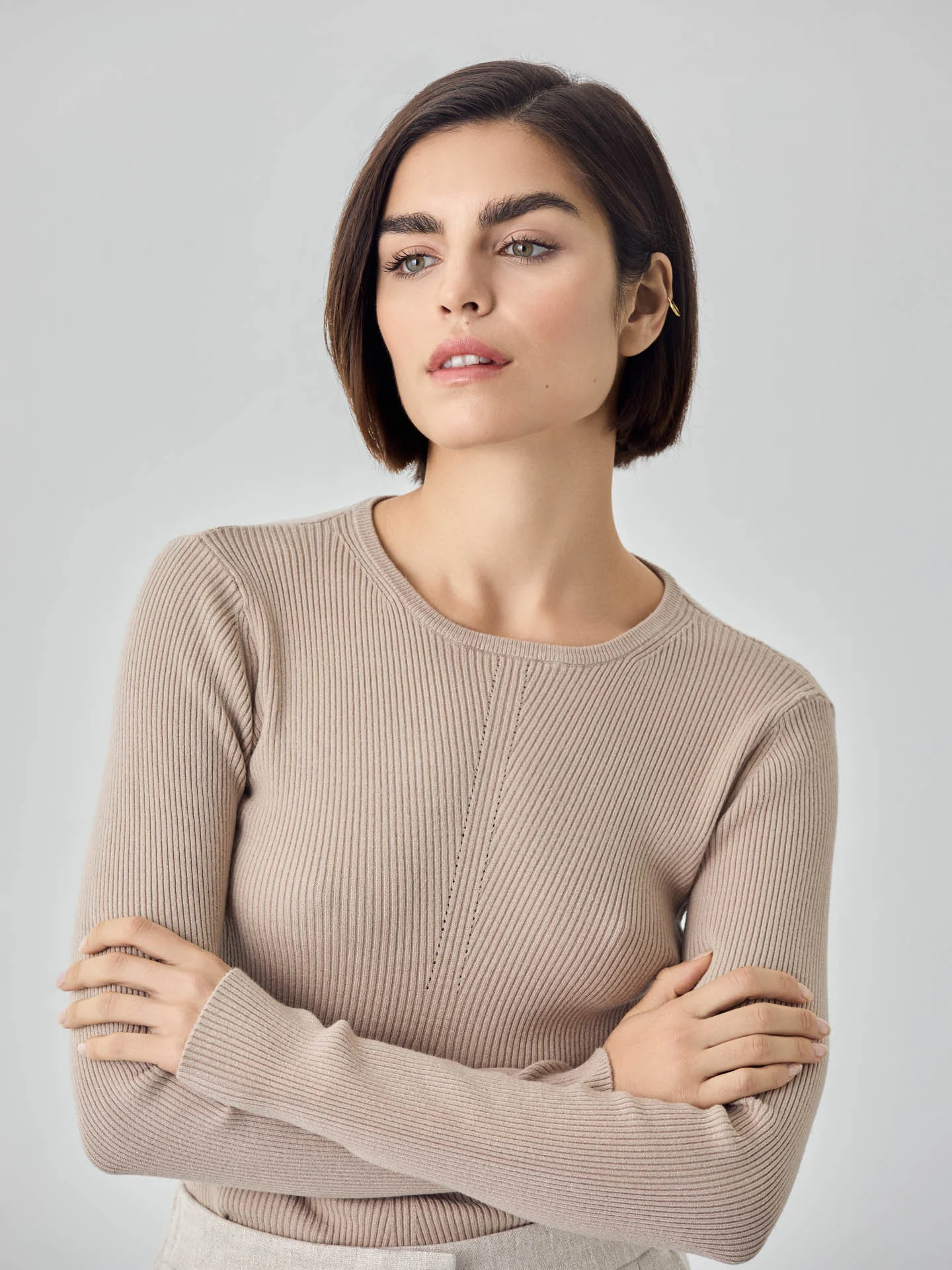 Long Sleeve Rib Knit Sweater In Viscose Blend - Image 7