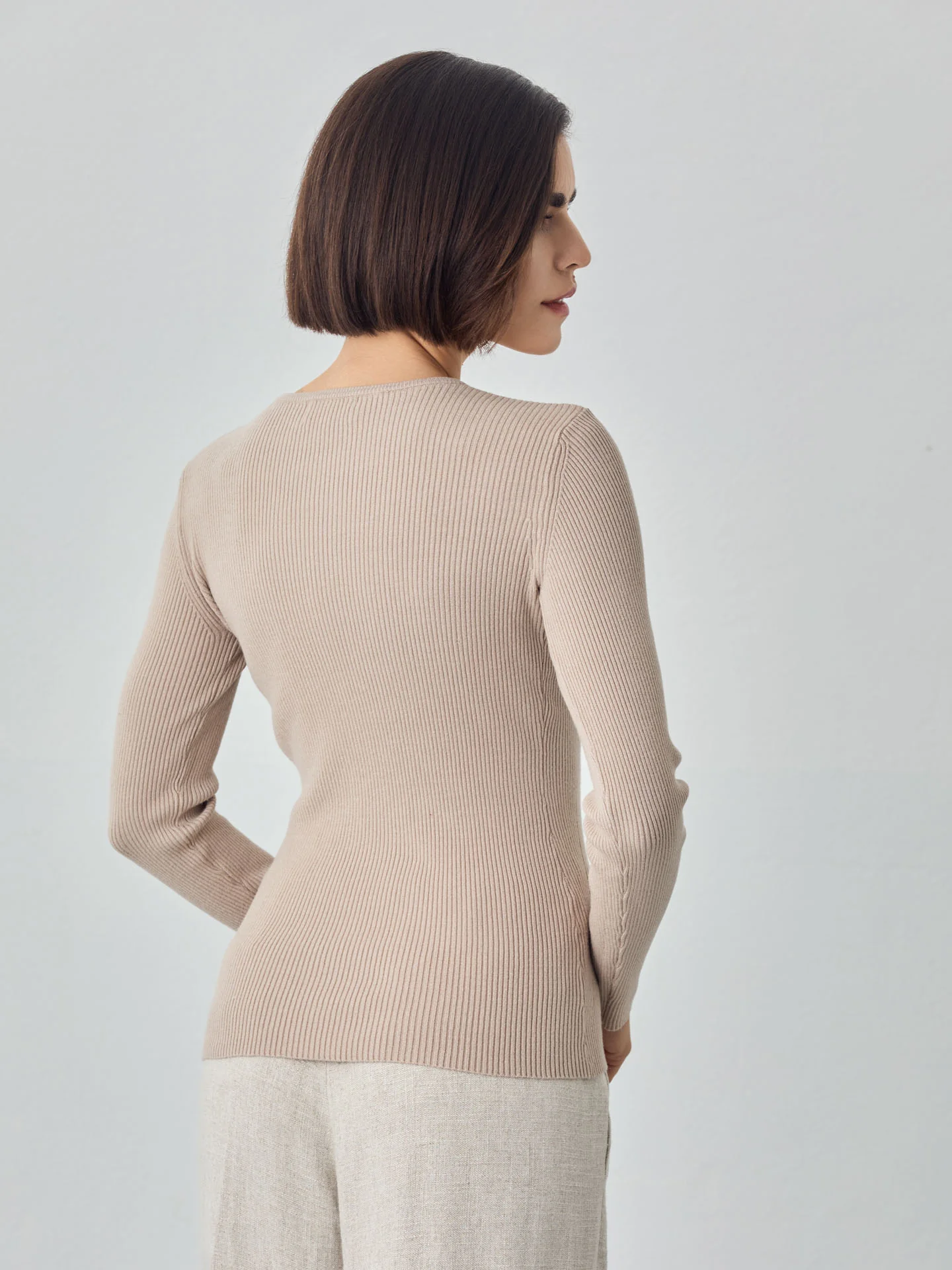 Long Sleeve Rib Knit Sweater In Viscose Blend - Image 8