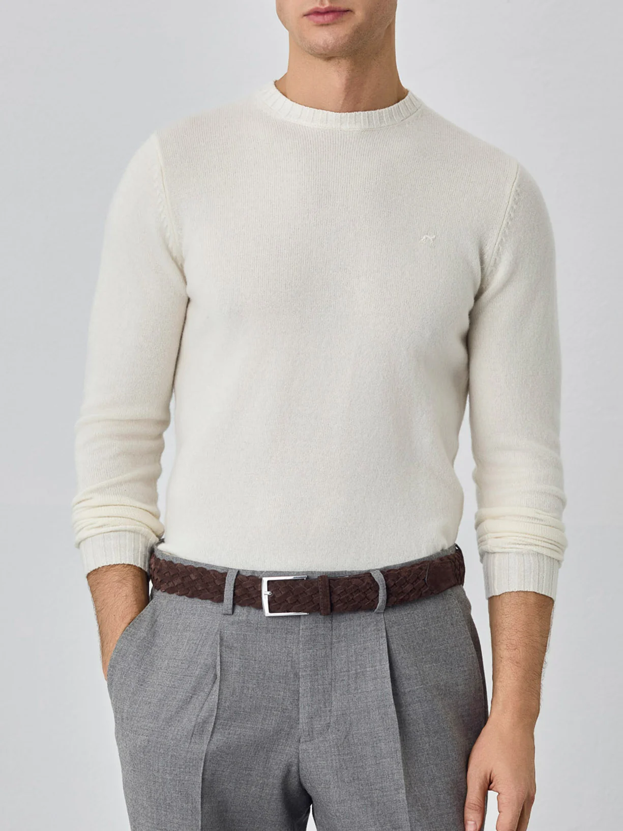 Machine Washable Crew Neck Sweater With Long Sleeves In Lambswool - Image 10