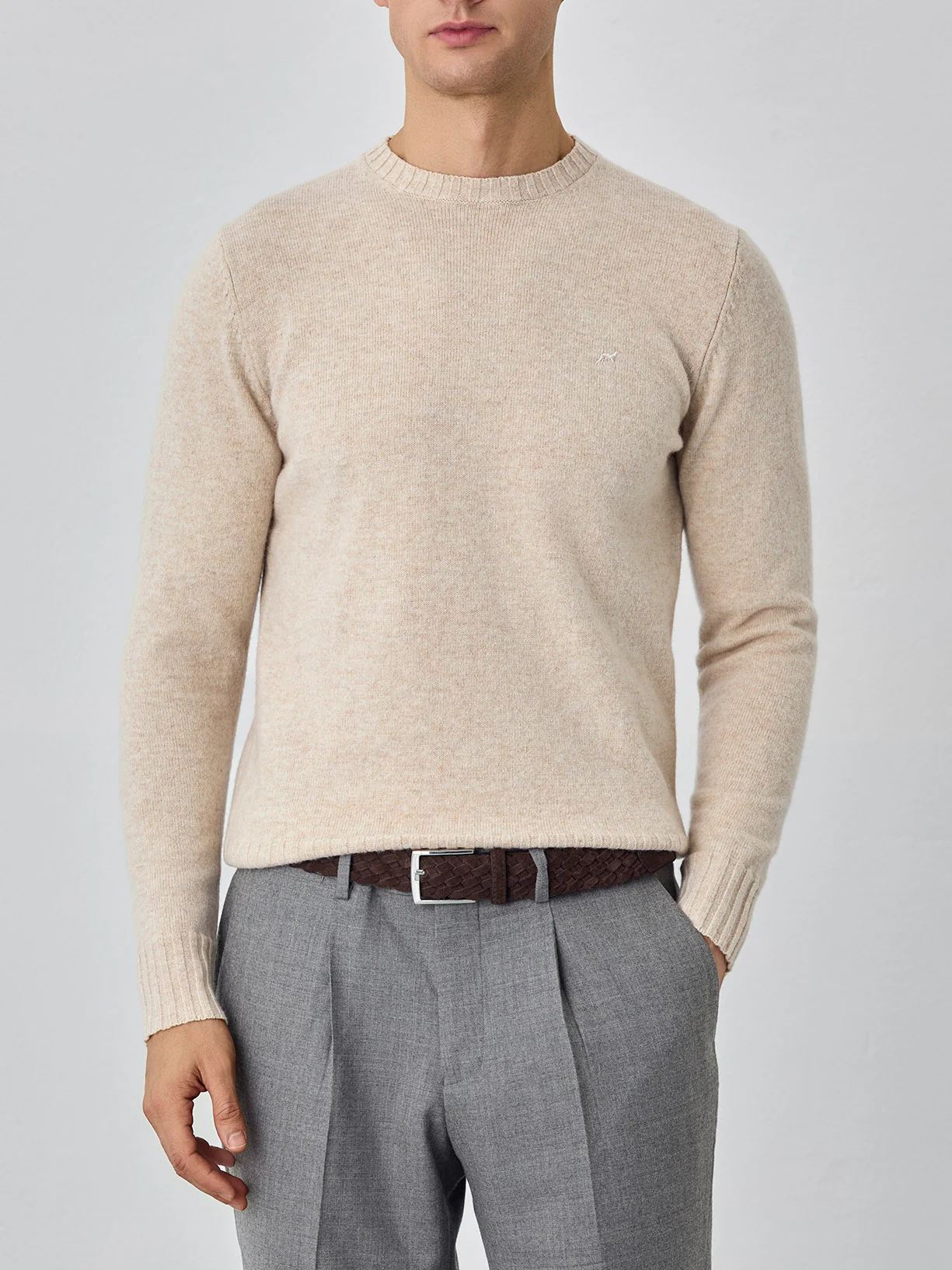 Machine Washable Crew Neck Sweater With Long Sleeves In Lambswool - Image 4