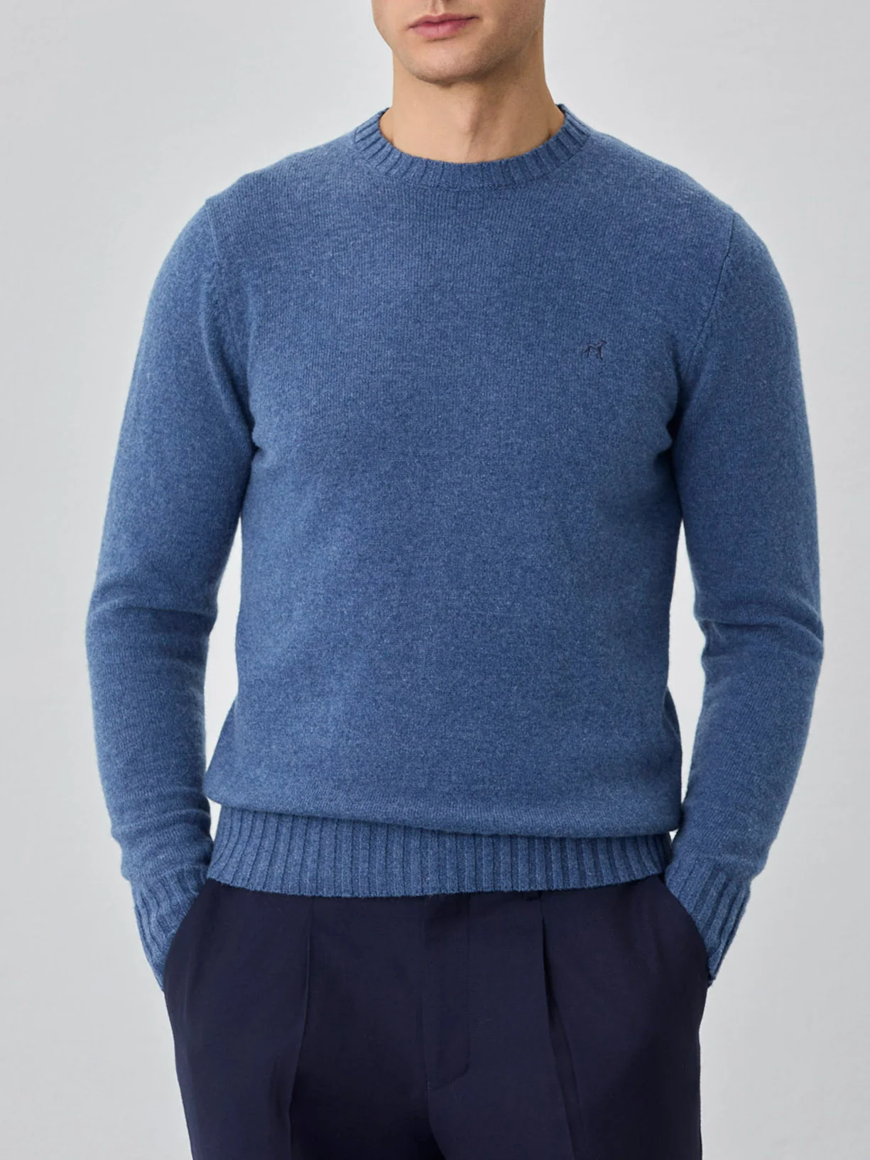 Machine Washable Crew Neck Sweater With Long Sleeves In Lambswool - Image 7