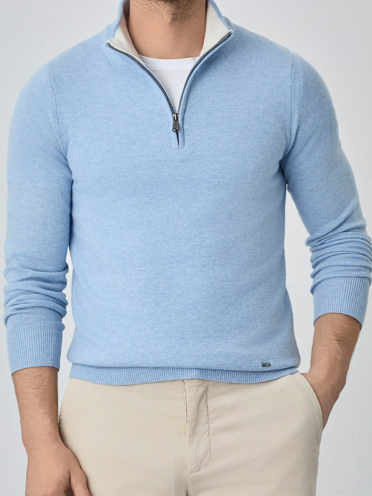 Machine Washable Half-Zip Sweater With Long Sleeves In Lambswool Blend - Image 10