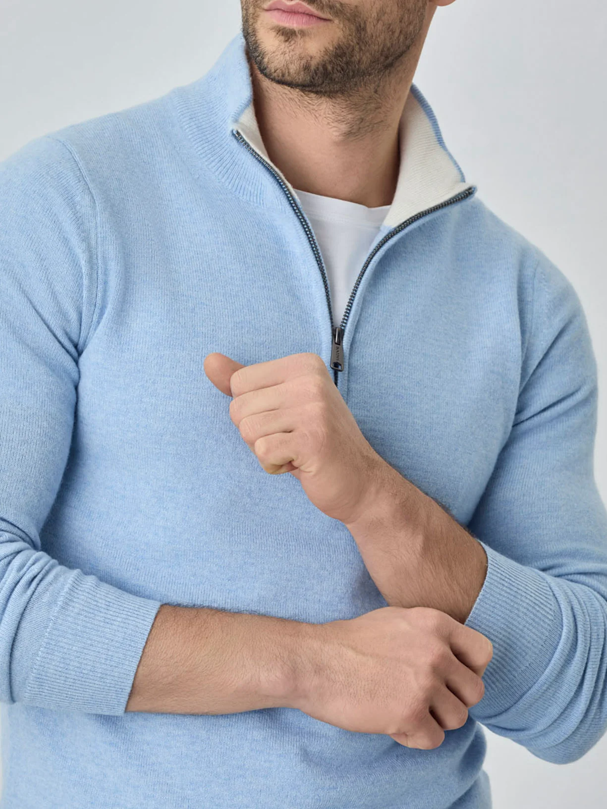 Machine Washable Half-Zip Sweater With Long Sleeves In Lambswool Blend - Image 11