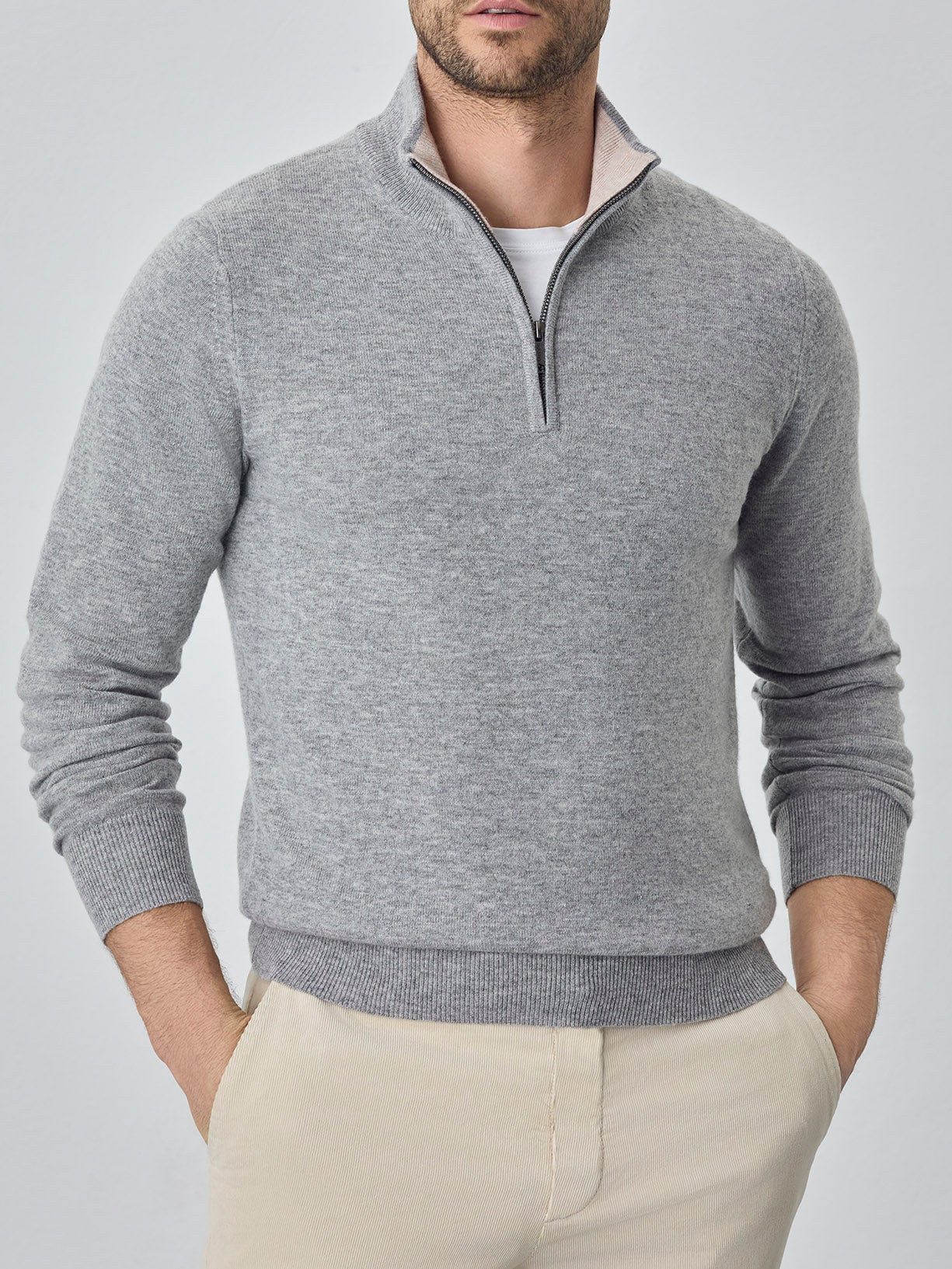 Machine Washable Half-Zip Sweater With Long Sleeves In Lambswool Blend - Image 13