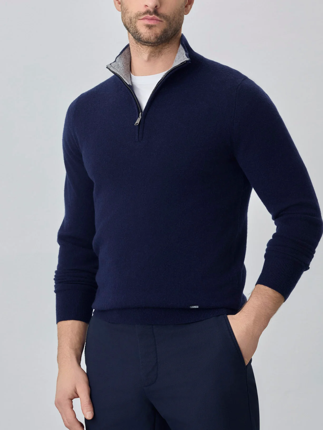 Machine Washable Half-Zip Sweater With Long Sleeves In Lambswool Blend - Image 4