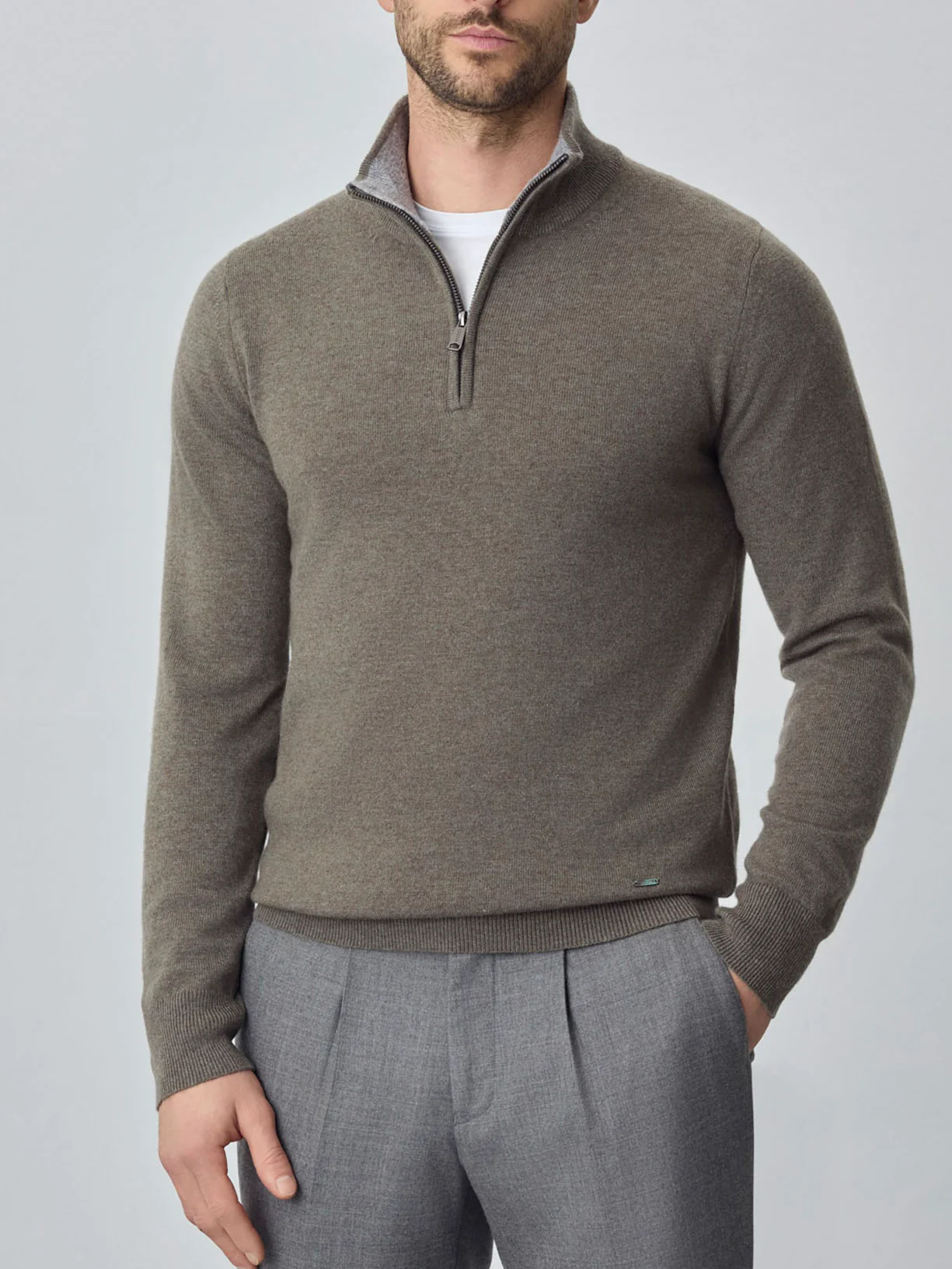 Machine Washable Half-Zip Sweater With Long Sleeves In Lambswool Blend - Image 7