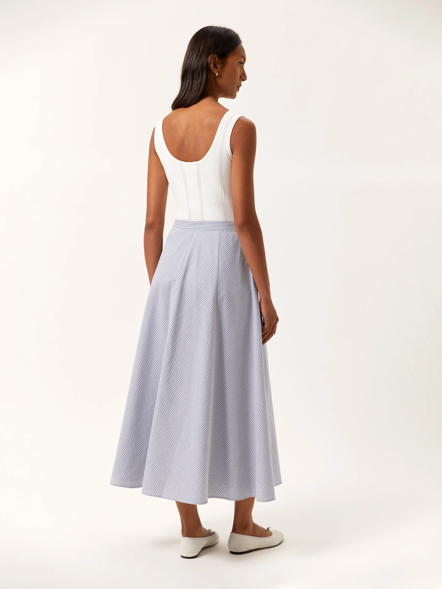 Midi Skirt In Cotton Blend Striped Seersucker - Image 3