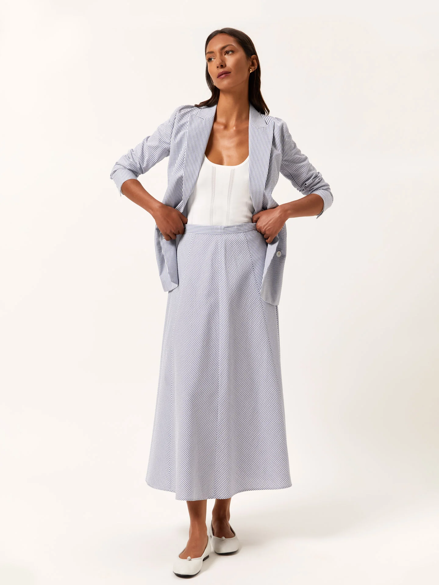 Midi Skirt In Cotton Blend Striped Seersucker - Image 4