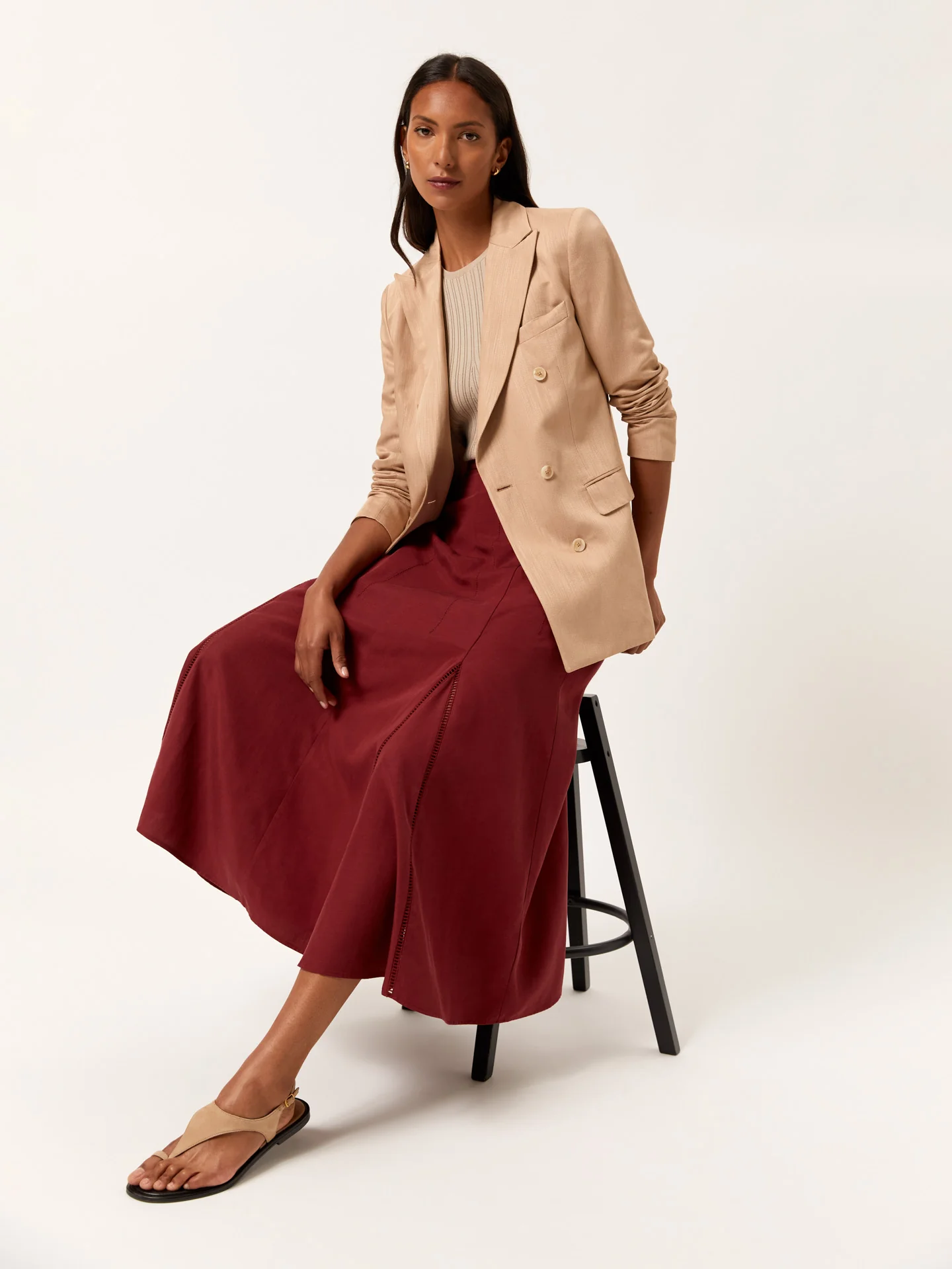 Midi Skirt In Tencel & Linen Blend With Embroidery - Image 6