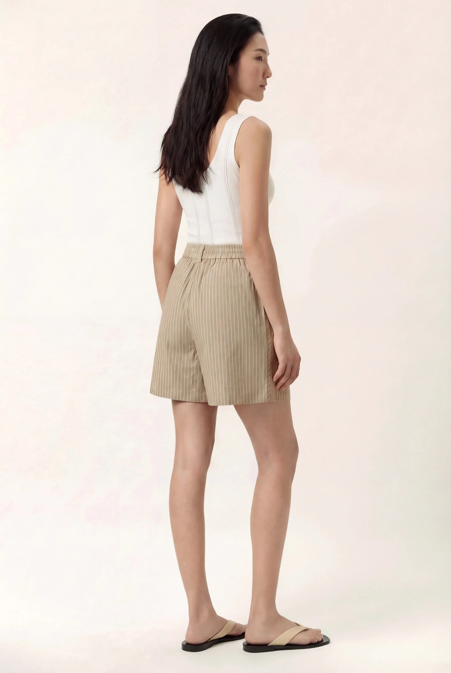 Regular Fit Striped Shorts In Cotton Blend With Elasticated Waistband - Image 3