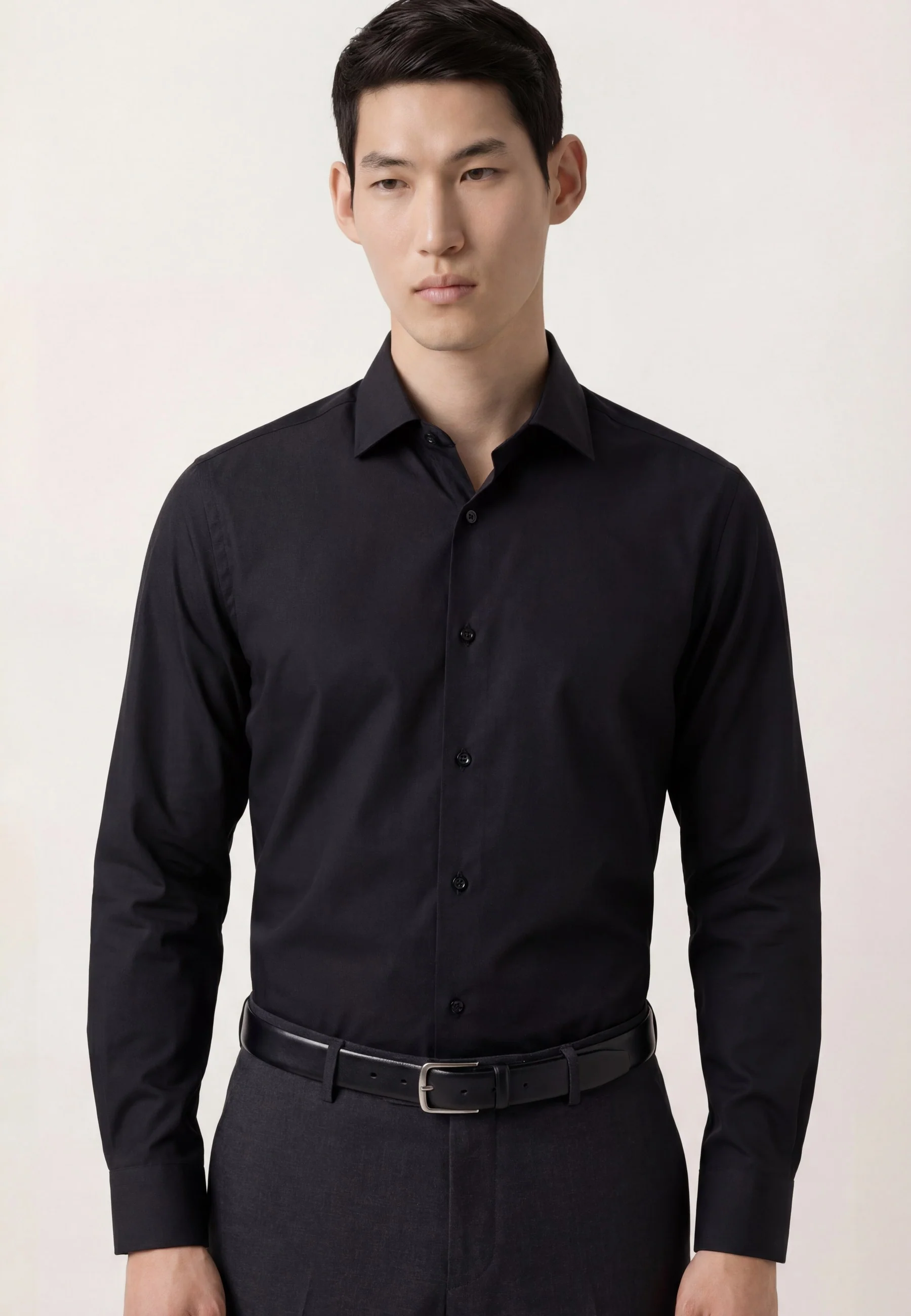 Regular Fit Travel Plain Poplin Luxury Stretch Cotton Shirt with Oxford Collar - Image 3
