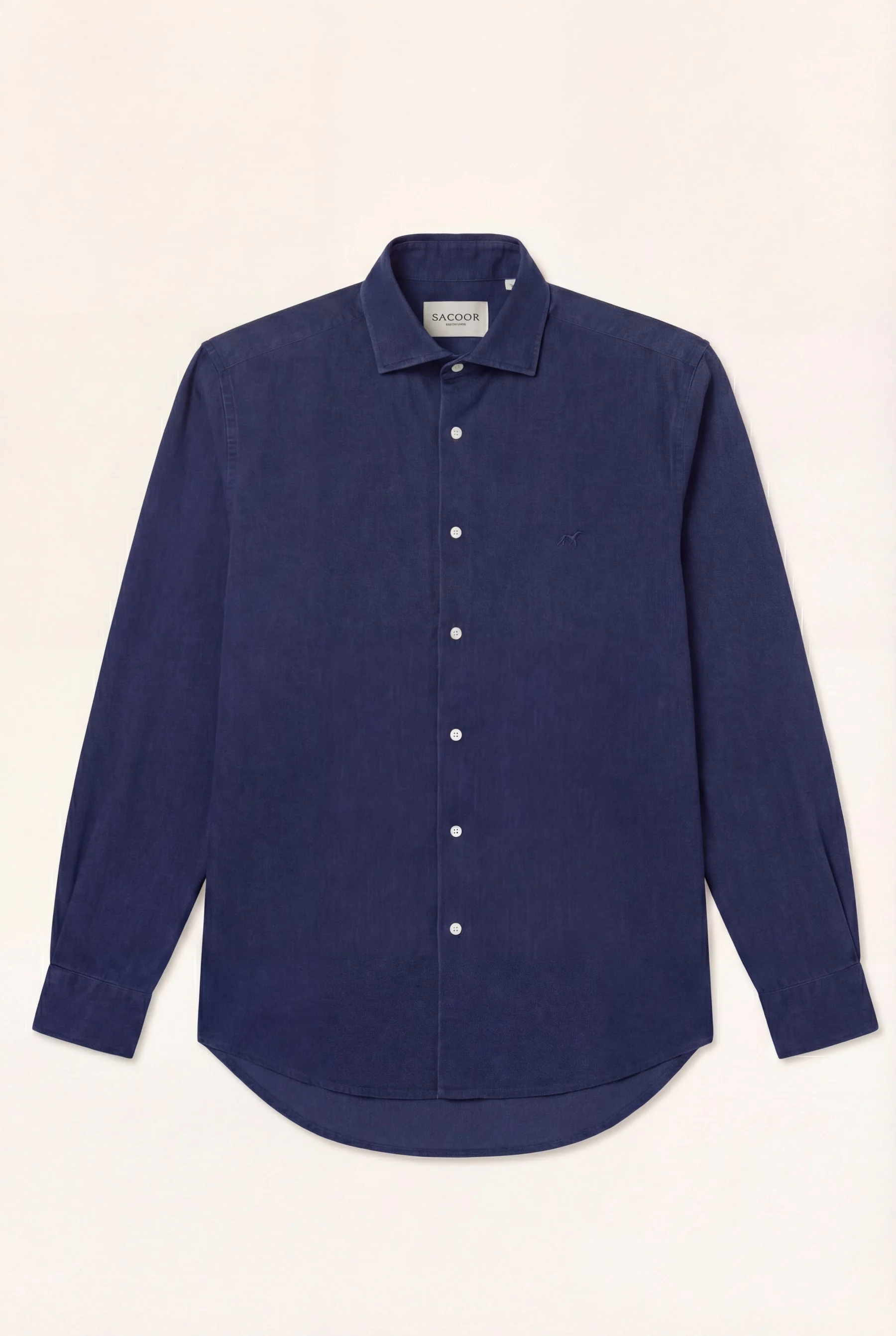 Slim Fit Jacquard Denim Shirt With Open Collar - Image 4