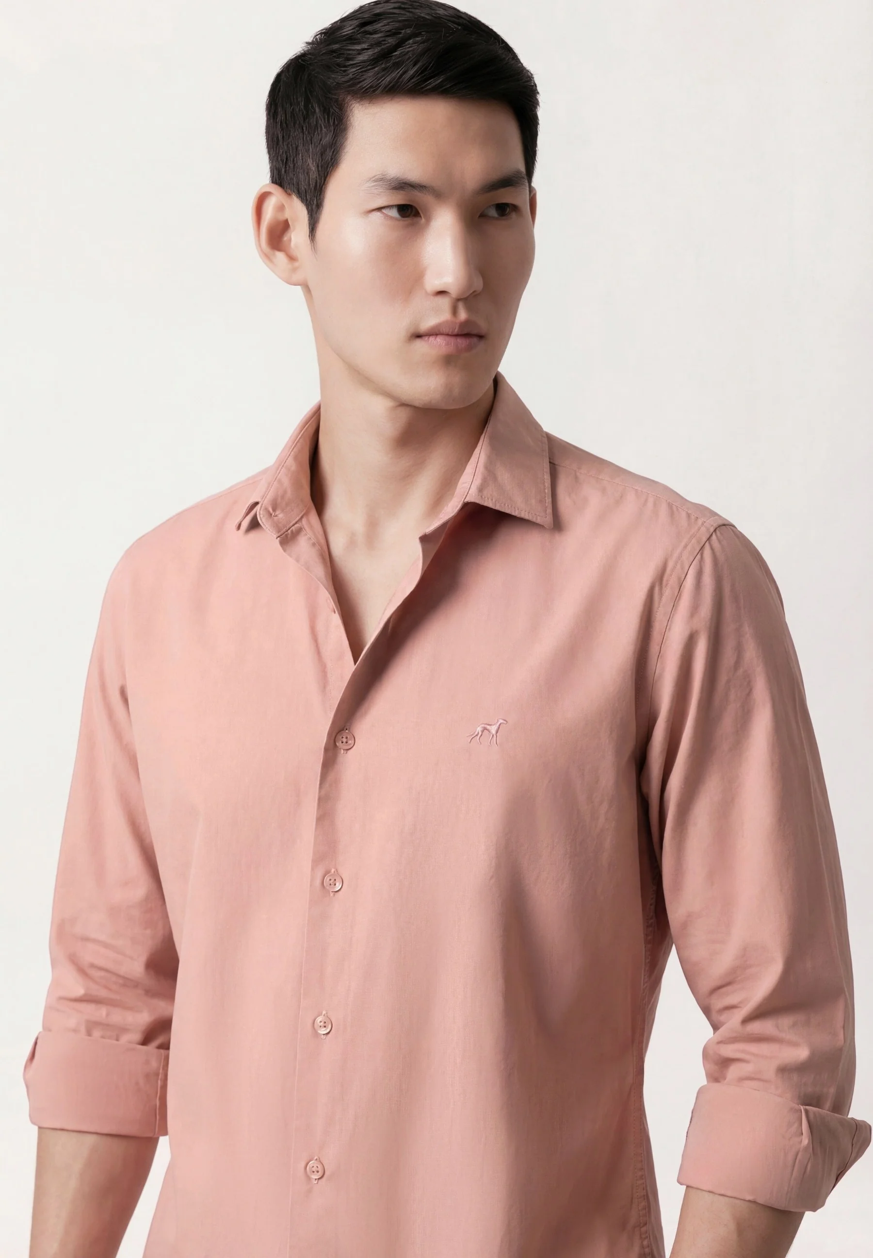 Slim Fit Overdyed Poplin Shirt With Open Collar - Image 3