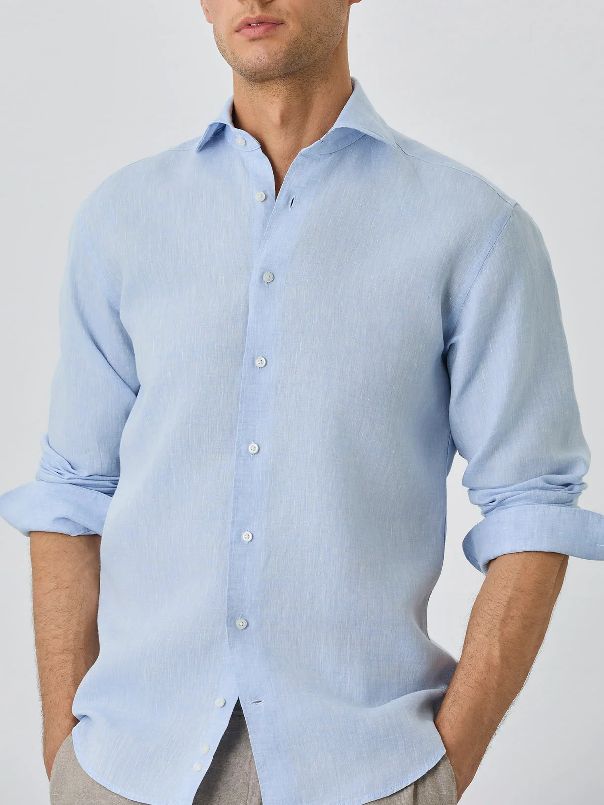 Slim Fit Shirt With Bristol Collar In Linen - Image 4