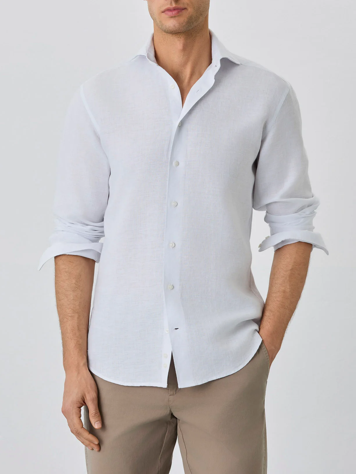 Slim Fit Shirt With Bristol Collar In Linen - Image 8