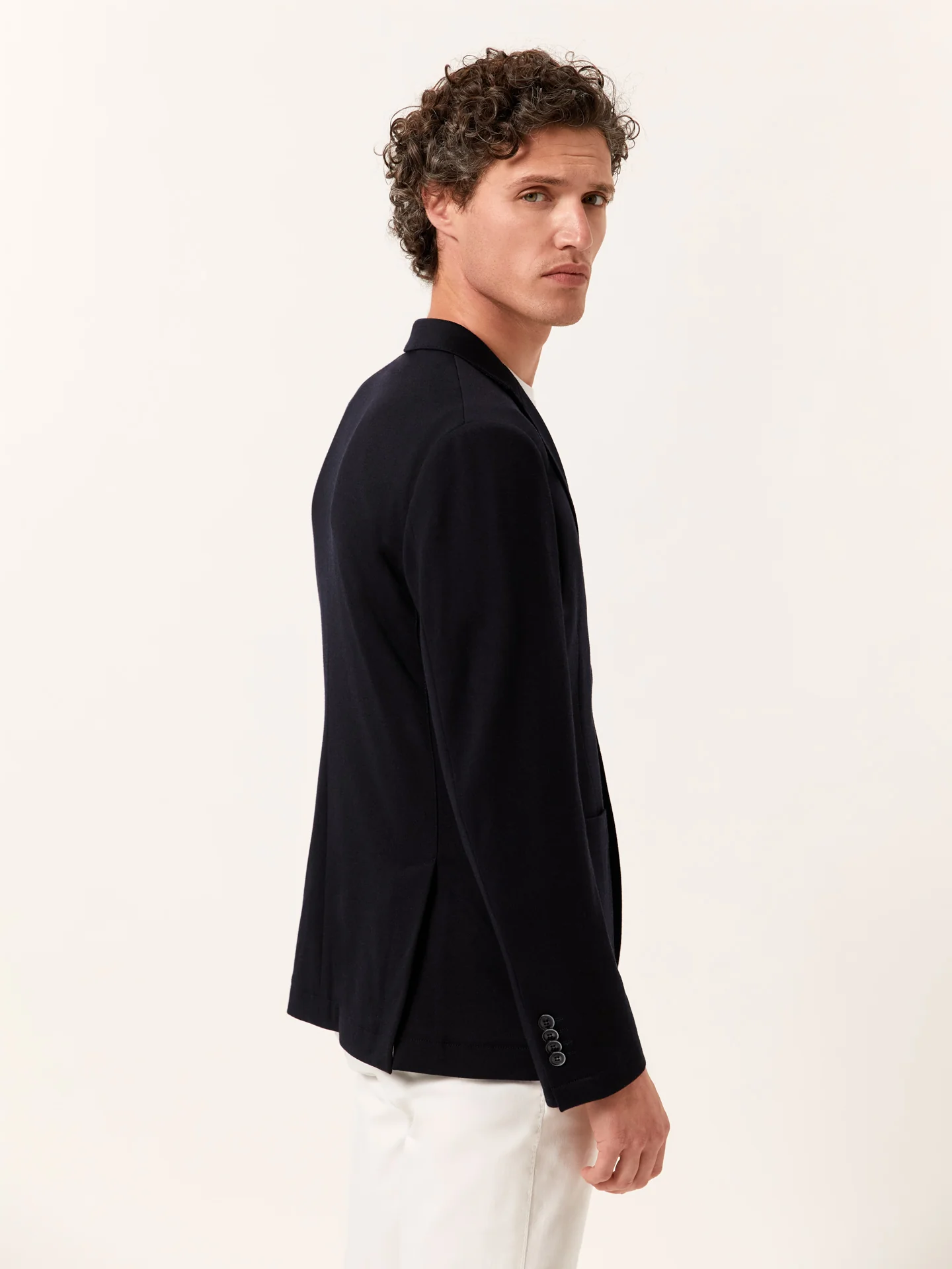 Unstructured Dark Blue K.Mouliné Blazer - Image 4